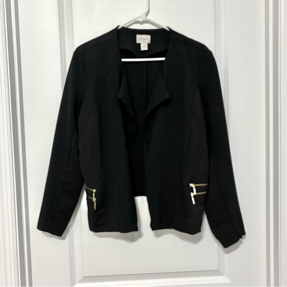 Chico's Black Blazer Jacket with Gold Zipper Pocket Details Women’s XL Chicos 3